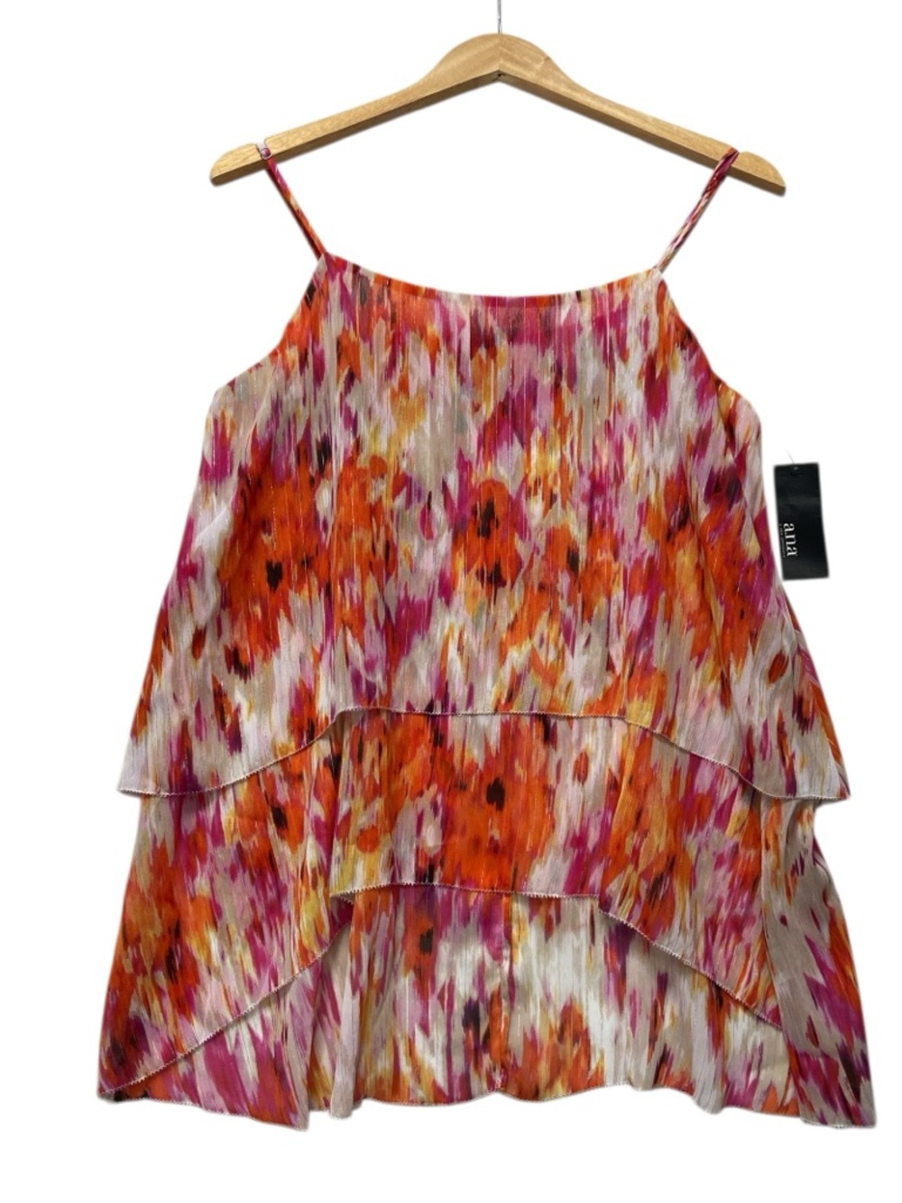ANA Ikat Golden Poppy Sheer Tiered Strappy Multi Color Top Women’s Large NWT - Picture 1 of 15